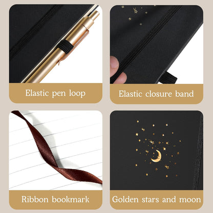 CAGIE Journal Notebook for Women Men, Hardcover Lined Notebooks Journals for Writing Work Journaling Note Taking Diary with Pen Loop (Black Ruled), Gifts, 5.7" x 8.3", 196 Pages