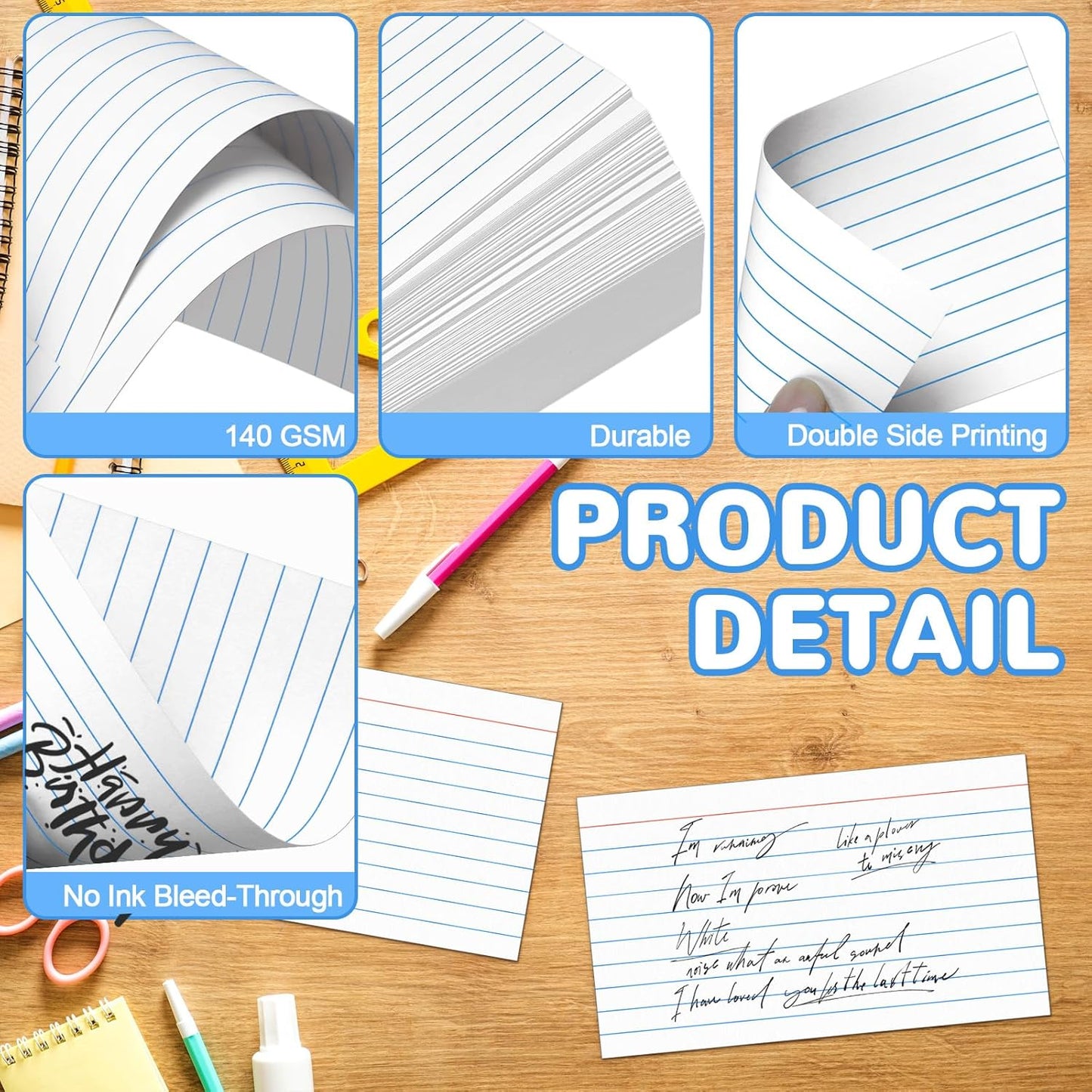 BIGNC Index Cards 3x5, 320 Pack Ruled Flash Cards, Note Cards 3x5 Lined, Flash Cards for Studying Note Taking and To Do List Double Side Lined, White