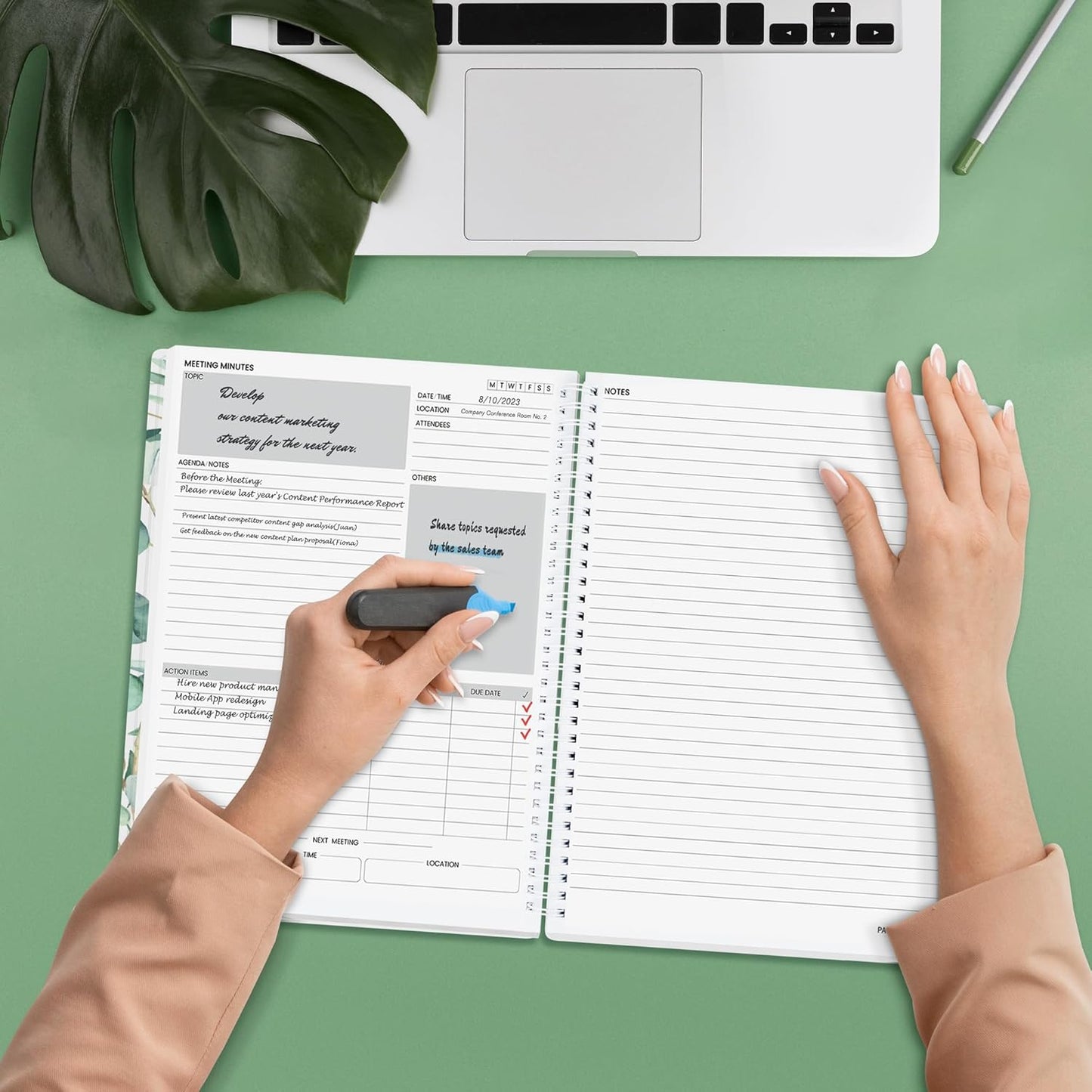 SUNEE Half Meeting Half Note - 7.5"x10" Professional Notebooks for Work - 160 Pages, B5 Size Project Planner, Spiral Meeting Agenda/Minutes Organizer for Women Men, Note Taking, Office & Business