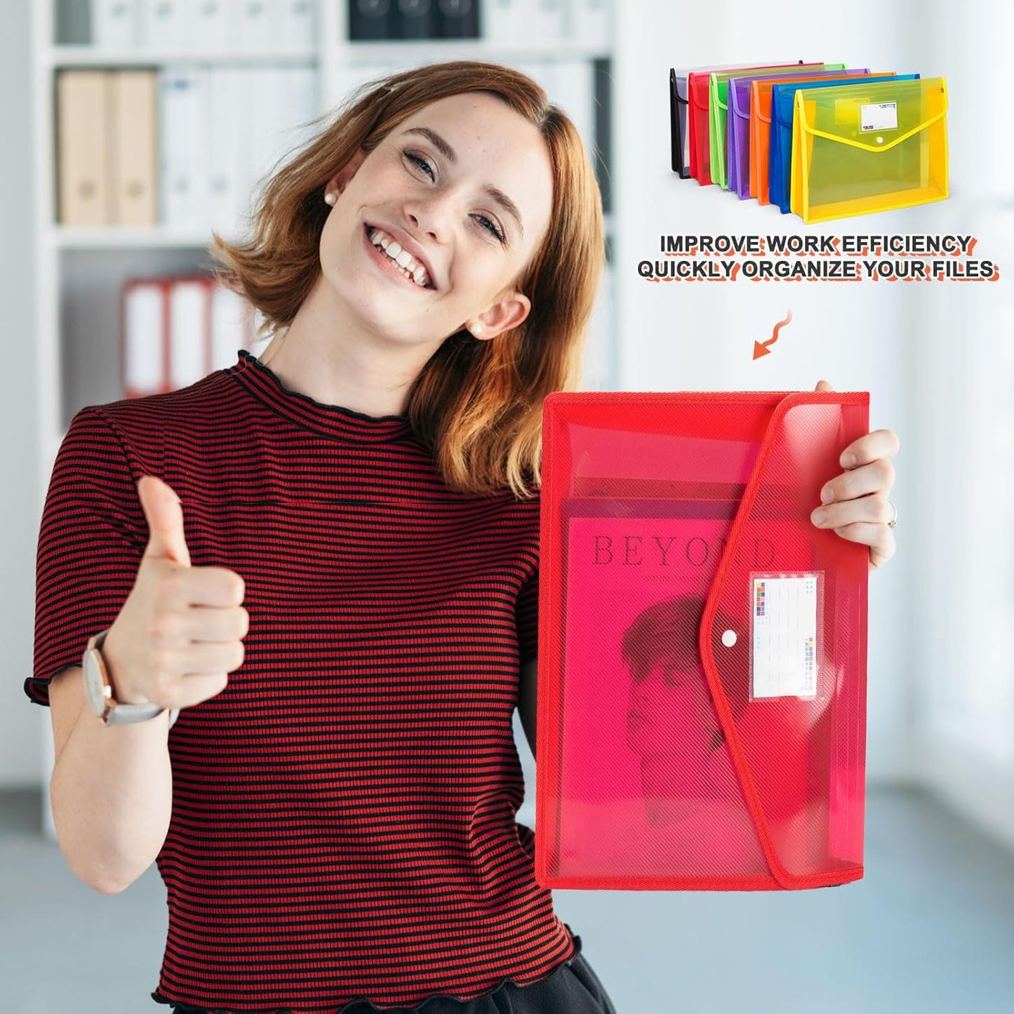 Plastic File Folders, Waterproof Transparent Expandable File Organiser, Portable Large Capacity A4B4 File Wallet for Office Business School (7 Pack)