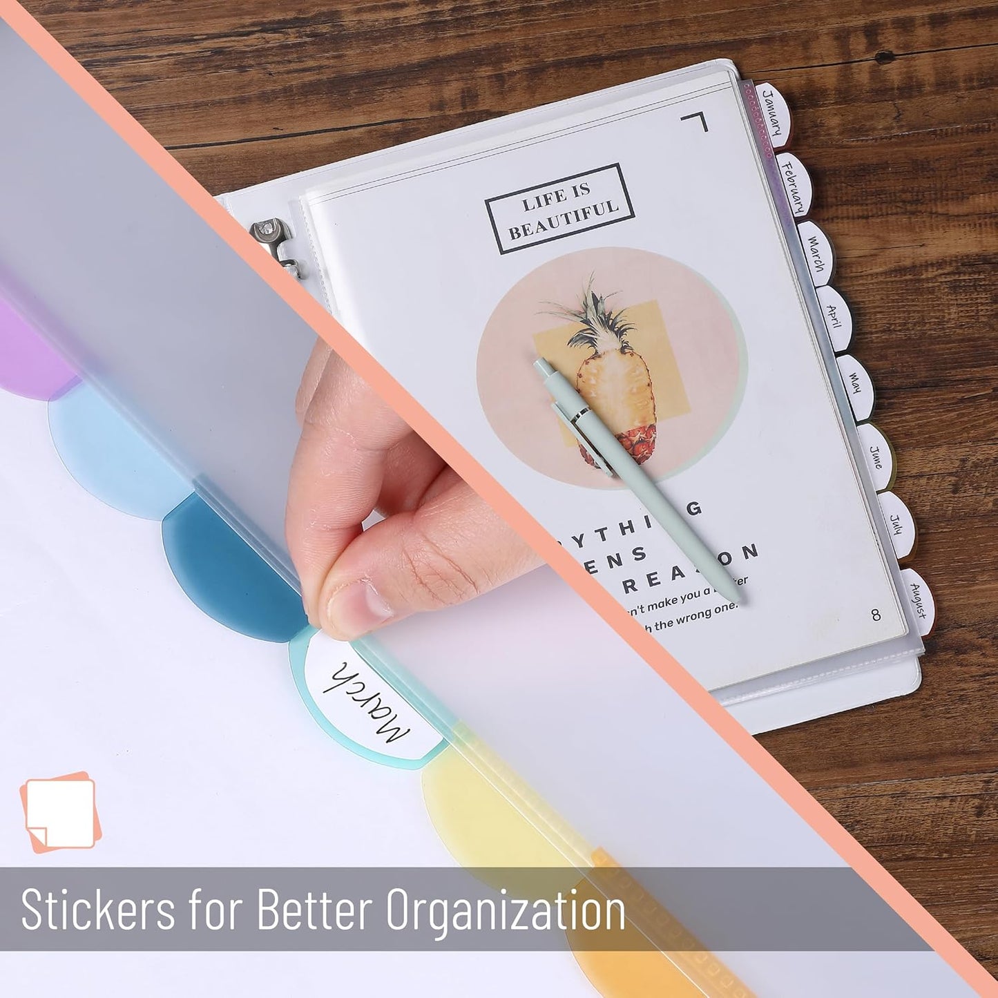Mr. Pen- Clear Sheet Protectors with Tabs, 8.5x11 Inches, 8 Tabs, 2 Sets, Durable Clear Plastic Dividers for 3 Ring Binders, Insertable Index Page Divider with Multicolor Tabs