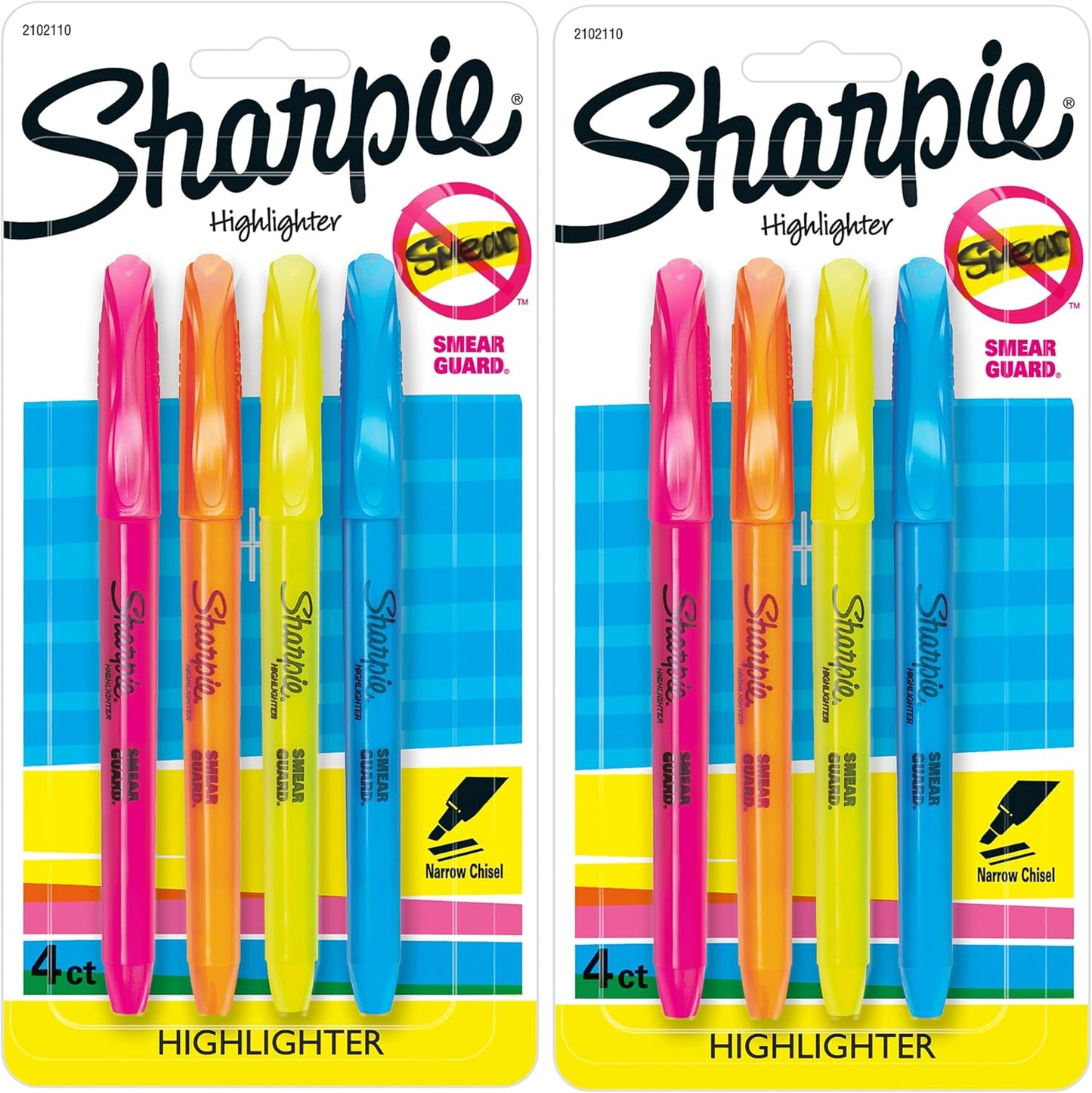 Sharpie Pocket Style Highlighters, Narrow Chisel Tip, Fluorescent Yellow, 8 Count