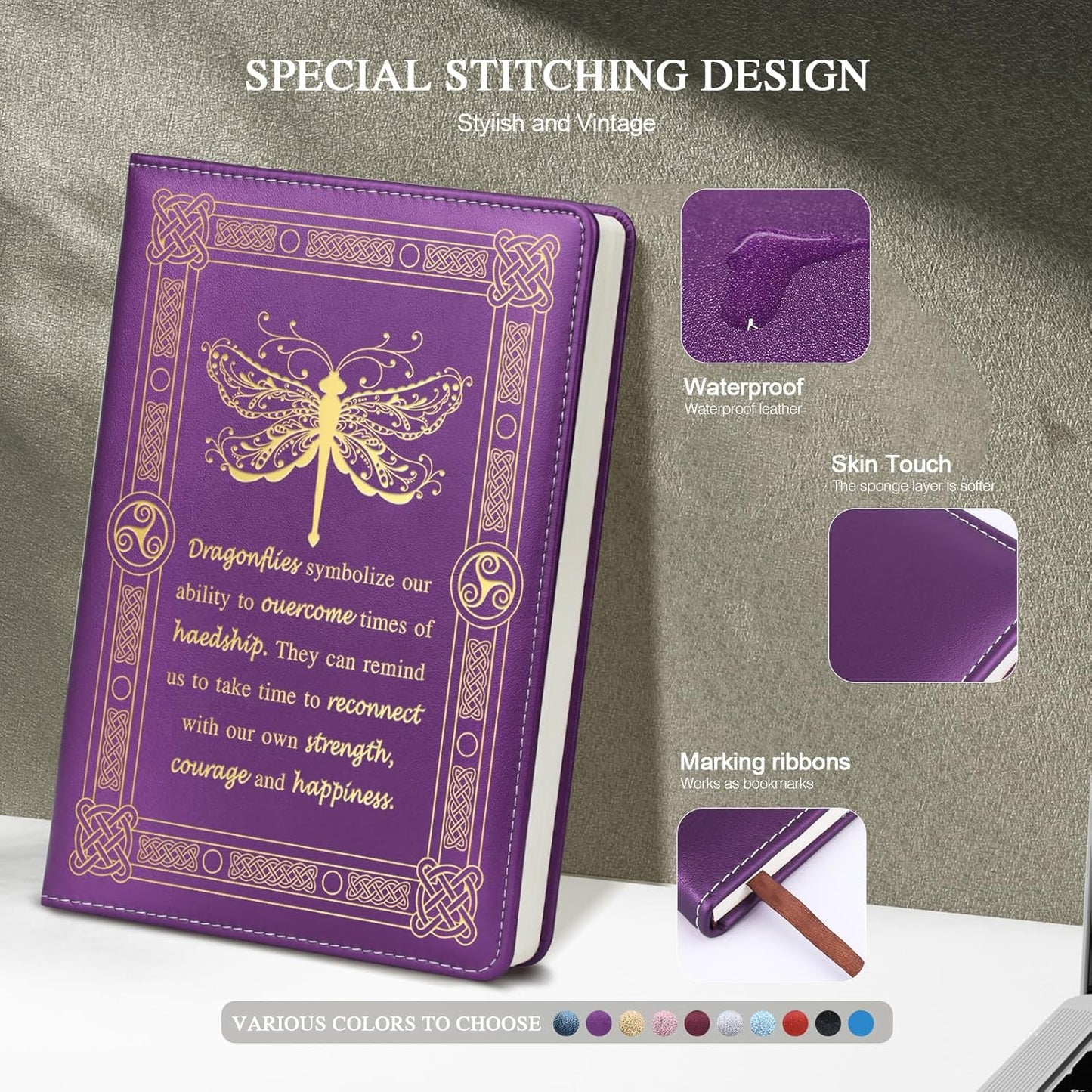 Dragonfly Gifts for Women,Journal for Women,A5 Hardcover Leather Journal - 200 Pages Premium Paper Notebook, Journal Notebook for School, Work (Dragonfly Pink)