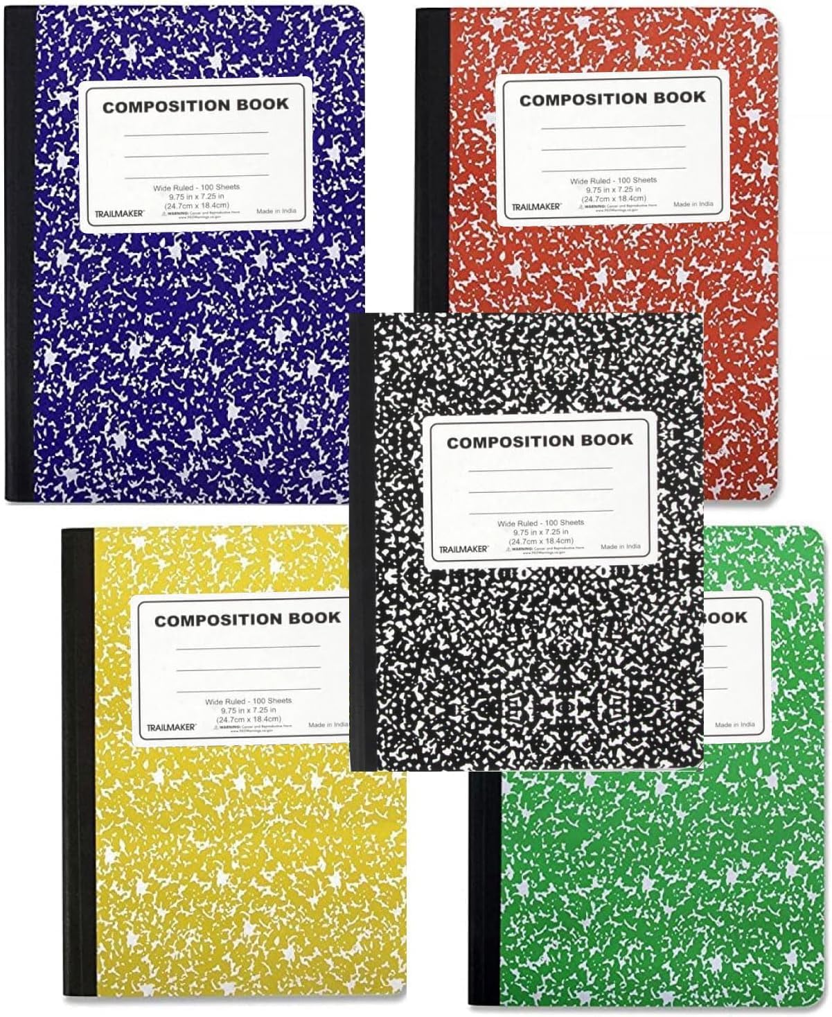 Trail maker Bulk Composition Notebooks Colored (50 Pack), Wide Ruled Marble Cover, 200 Pages (100 Sheets), 9.75 x 7.5, Bulk School Supplies for Classroom, Office & School Donations