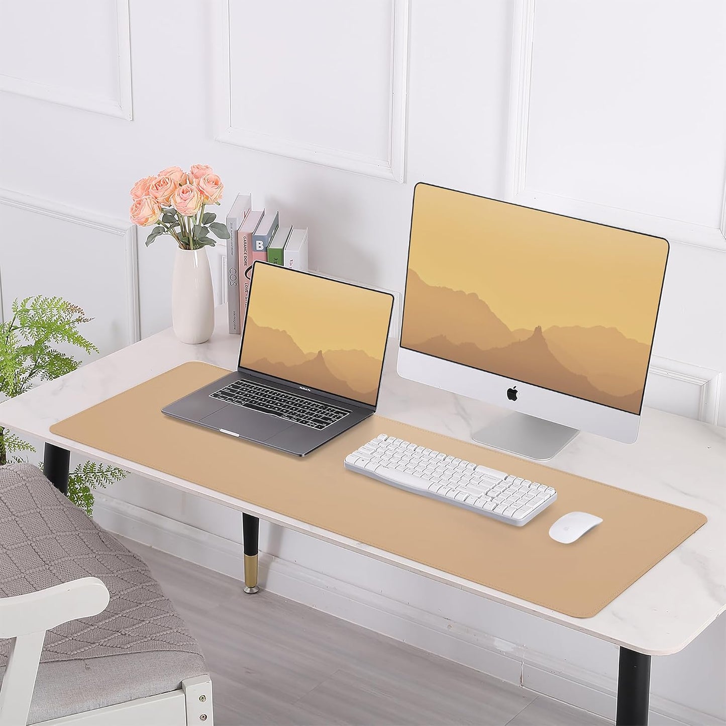 Large Desk Mat 47.2" x 17" Leather Desk Pad Protector with Natural Cork & PU Leather, Non-Slip Office Desk Mat, Large Mouse Pad, Waterproof Desk Blotter pad for Office&Home(Black)
