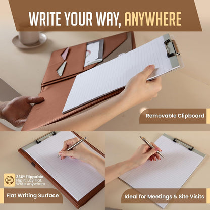 STYLIO Padfolio Folder with Removable Clipboard | Portfolio Organizer | Binder with Storage for Notebook, Notepad | Nursing Clipboard Folio, CNA Accessories for Work | Vegan Leather