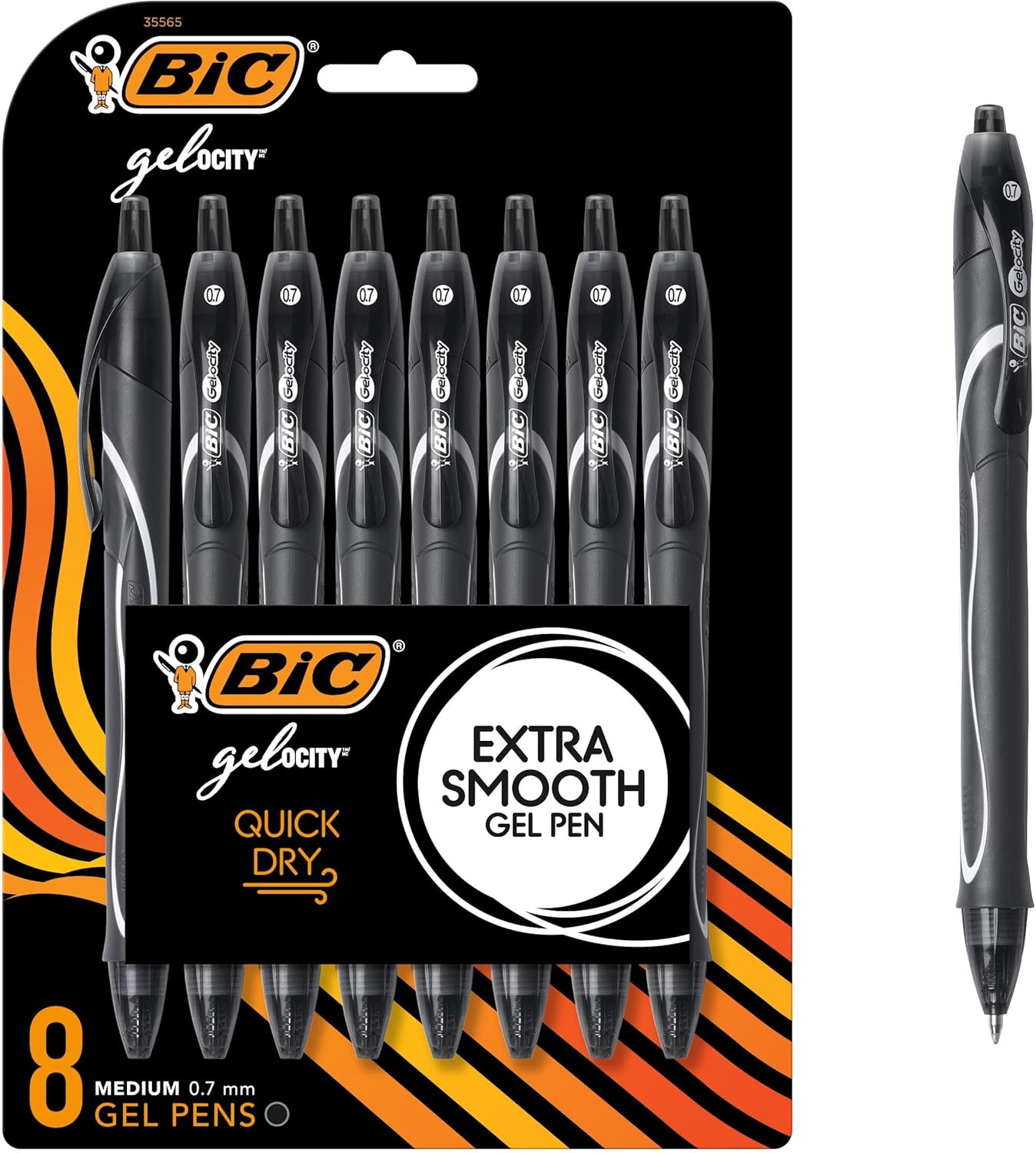 BIC Gelocity Quick Dry Black Gel Pens, Medium Point (0.7mm), 8-Count Pack, Retractable Gel Pens With Comfortable Full Grip