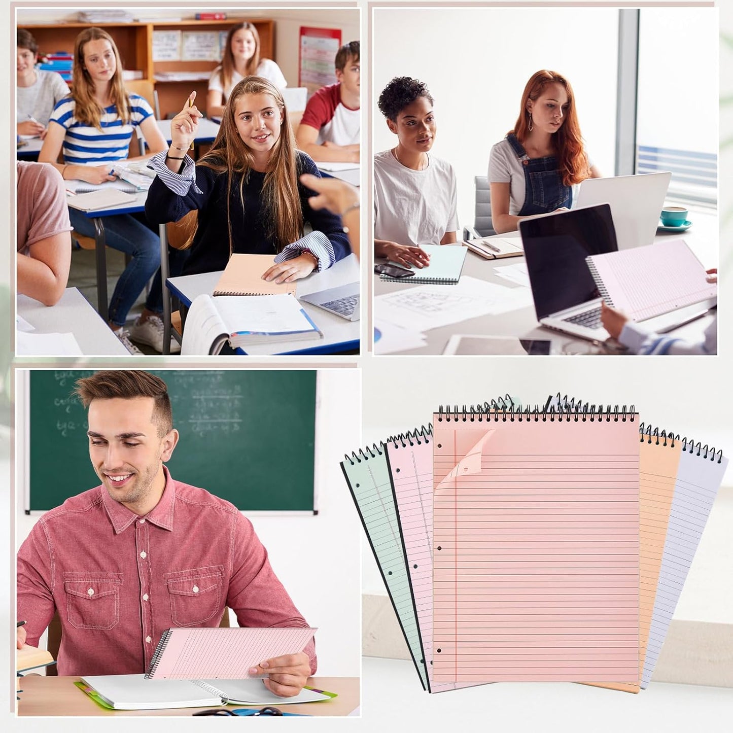 MotiMind 10 Pack 8.5" x 11" Top Spiral Notebook with 3 Hole Punched Morandi Colors Legal Pads College Ruled Notepad 50 Sheets Hard Cardboard Paper Wirebound Notepad for Office School Business