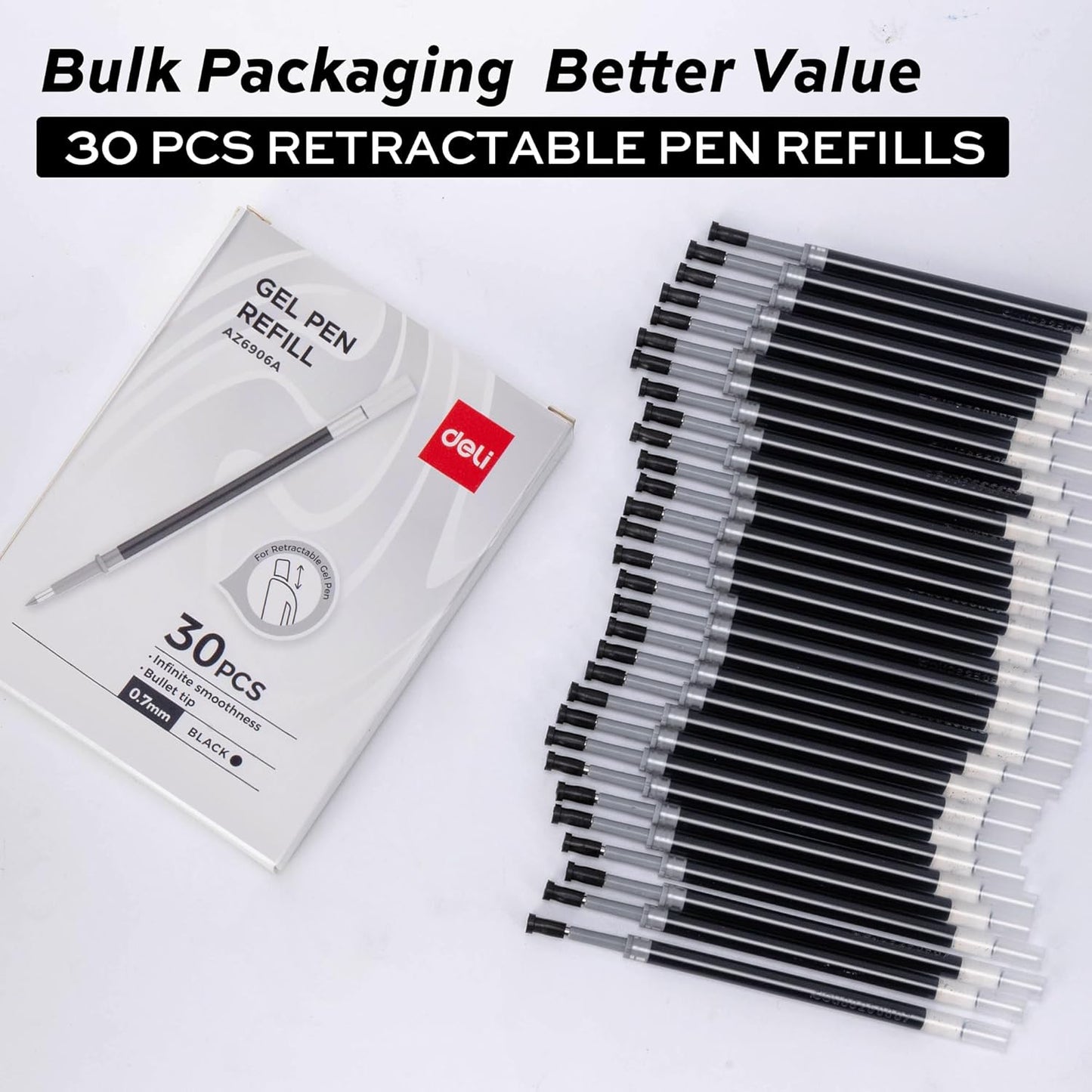 deli Gel Pens, 50 Pcs Retractable Pens Black Ink, Medium Point Pen 0.7mm, Smooth Writing, Fast Dry, No Bleed for Journaling Note Taking, Home School Office Supplies
