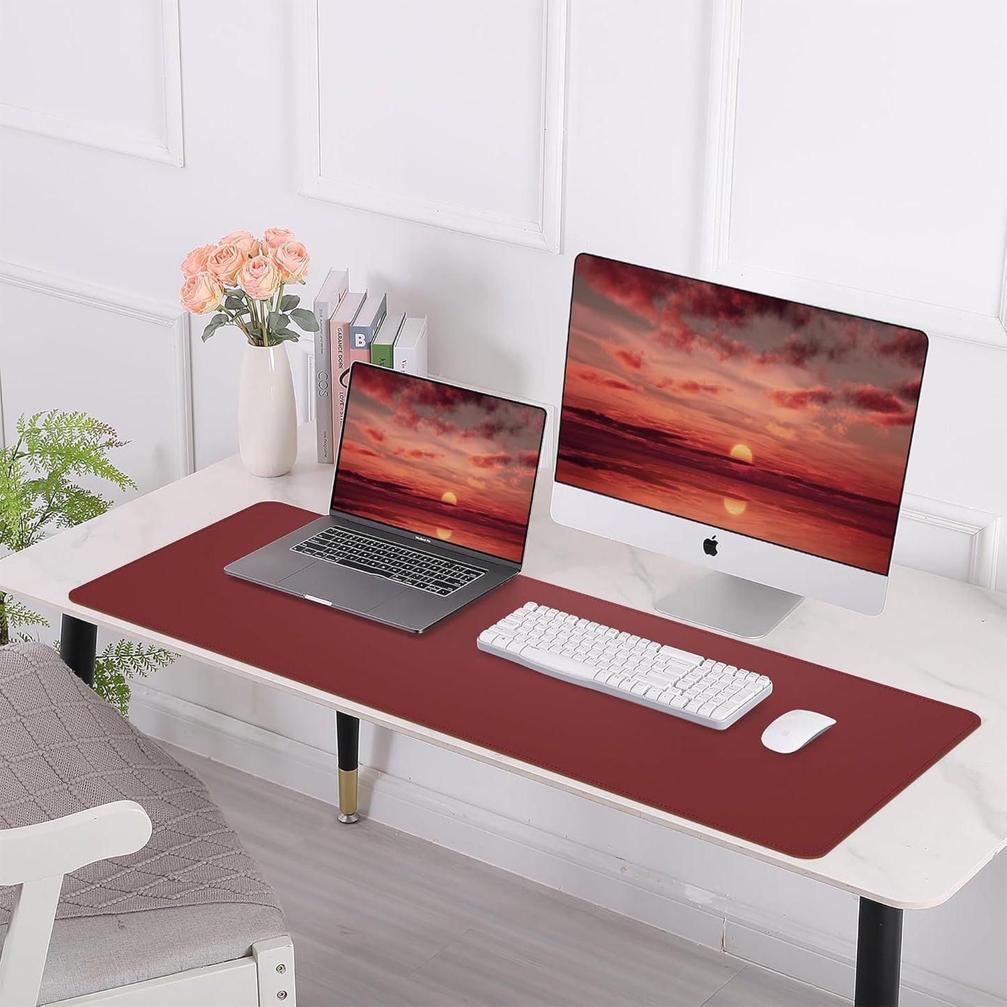 Large Desk Mat 47.2" x 17" Leather Desk Pad Protector with Natural Cork & PU Leather, Non-Slip Office Desk Mat, Large Mouse Pad, Waterproof Desk Blotter pad for Office&Home(Black)