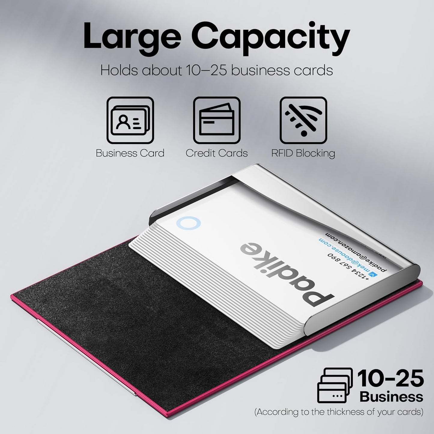Padike Business Card Holder/ Case Professional PU Leather & Stainless Steel Multi Wallet Credit Card ID Case/Holder for Men & Women. (Black)