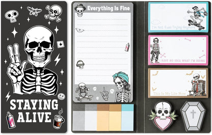 B1ykin Cute Sticky Notes Set - Stay Alive Skeleton Shaped Self-Stick Notes Pad, 550 Sheets Writing Memo Pages Sticky Notepad for Teacher Appreciation Gifts, School Office Supplies (Funny Skeleton) - Colors B