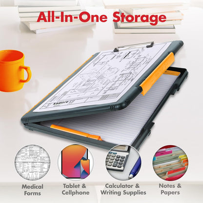 Dexas Legal Size XL Slimcase 2 Storage Clipboard, Gray with Green Clip, 15.5" x 10.5"