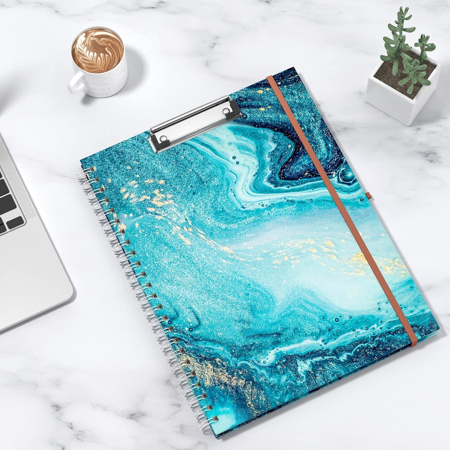 Rimilak Spiral Clipboards Folio with Refillable Lined Notepad, 14.5 x 9.8 In, Hardcover Cover with 5 Interior Pockets, Elastic Band and Pen Loop Series. Cute Stylish Clipfolio, Daisy Flower