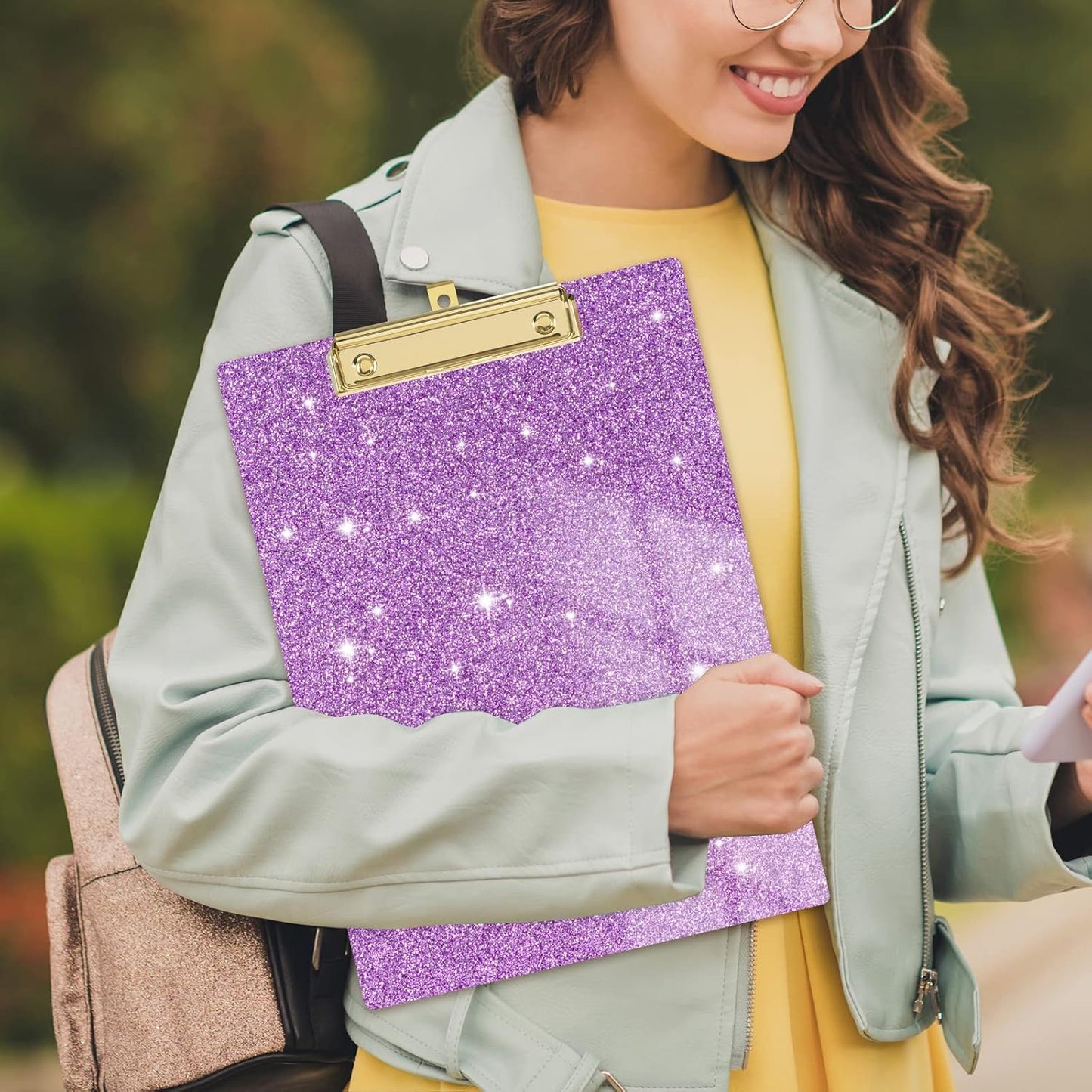 Rimilak Acrylic Glitter Clipboards, Sparkly Board with Low Profile Gold Clip, Designed for Classroom School and Office Use, A4 Letter Size 9 x 12.5 in, Pink