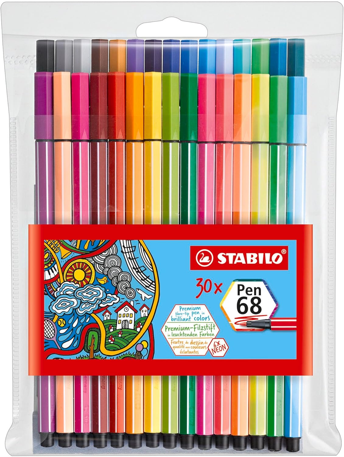 STABILO - Pen 68 - Premium Fibre-Tip Pen - Pack of 18 - Soft colors