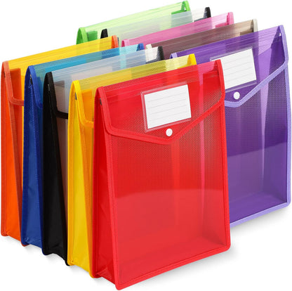 10 Pieces Plastic File Folders Envelope Expanding File Wallet Organizer Documents Folder with Snap Closure and Pocket, A4 Size Waterproof Transparent Pouch(White,Horizontal)