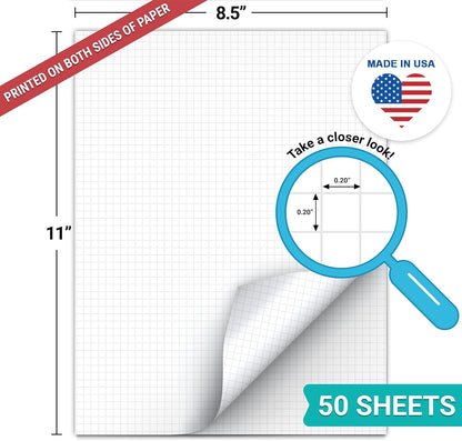 321Done Graph Paper Notepad - 50 Sheets (5.5" x 8.5") - 0.20" Grid Planning Note Pad - Thick Premium Paper - Made in USA - Plain White