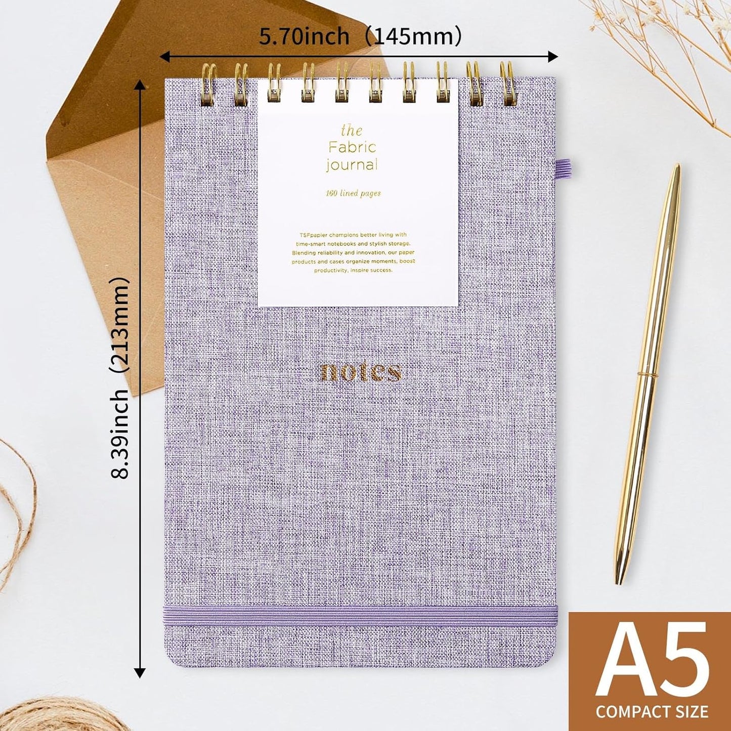 A5 Top Spiral Notebook – Hardcover Journal 160 Pages 100 GSM Thick Paper With Elastic Band & Pen Holder Steno Pads College Ruled Writing Notebooks for Work School Travel Pink