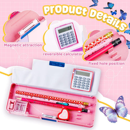 Henoyso Multifunctional Pencil Box for Girls Butterfly Pencil Case with Calculator and Sharpener Cool Cute Pencilcase School Supplies Essentials Christmas Birthday Gift Present for Kids Teens
