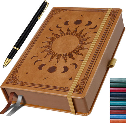 Journal Notebook for Women/Men, Daily for Classic Lined Writing,360 Pages Leather Hardcover with Vintage Sun & Moon Design, SeaGreen, A5 (14.5 x 21 cm)