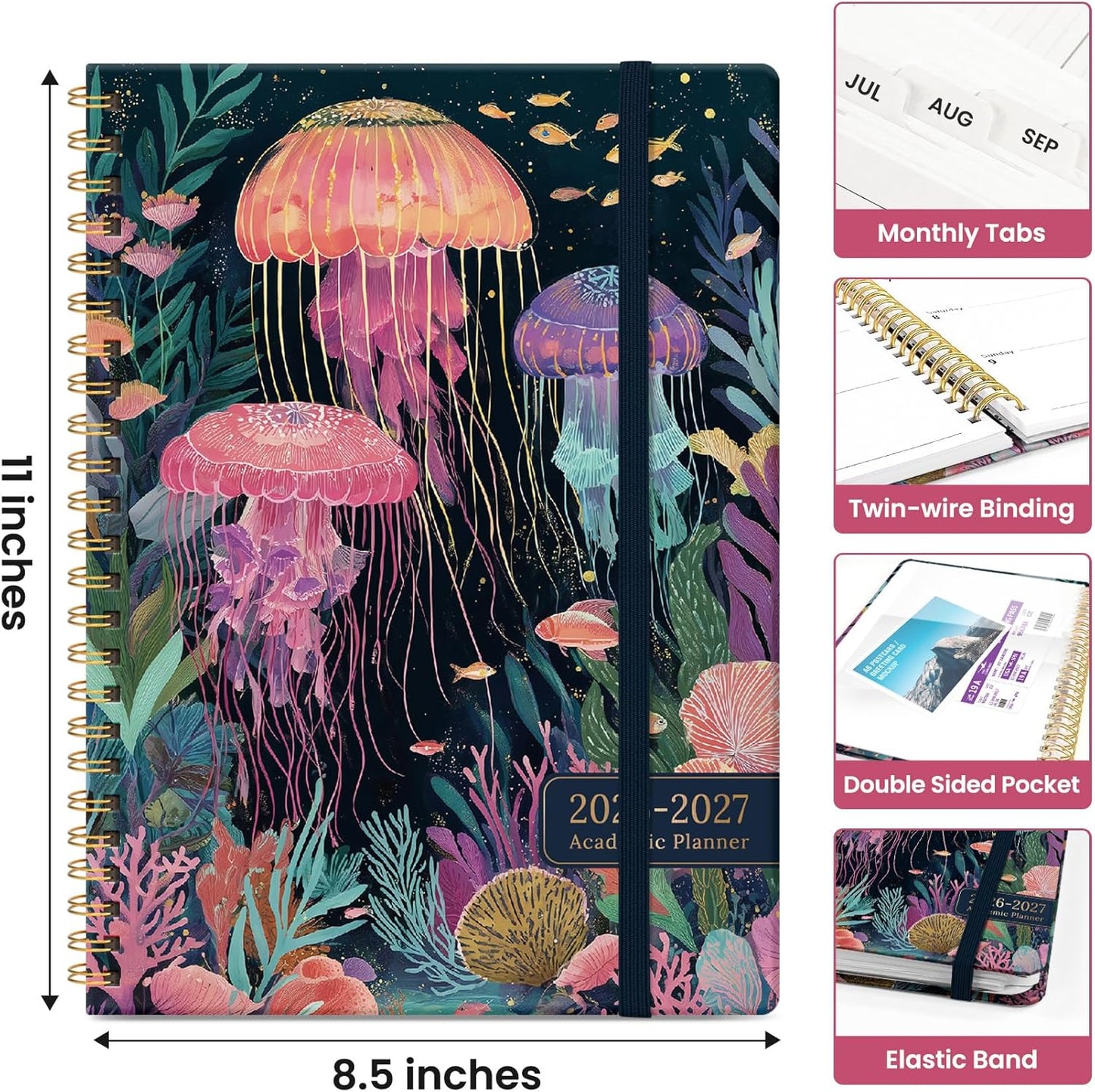 Planner 2026-2027, Academic Year Monthly and Weekly Calendar Planner, Jul 2026 - Jun 2027, Hardcover Teacher Student Planning Agenda book with Tabs, Perfect for School Office Supplies, 6.3" x 8.5" - Wildflowers
