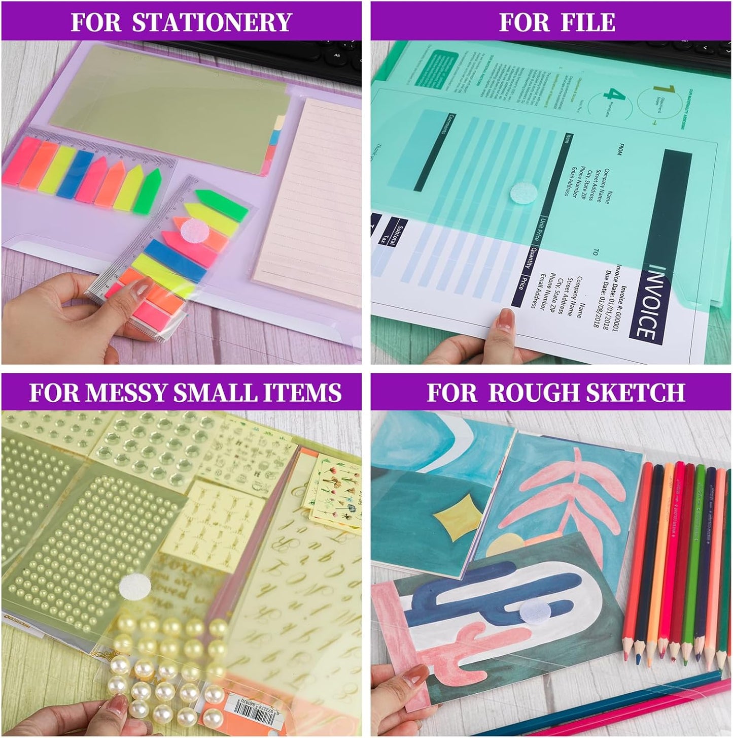 LEOBRO Plastic File Folders for Documents, 6 PCS Plastic Envelopes, Reusable Clear File Folders File Bags Document Holder, A4 Size