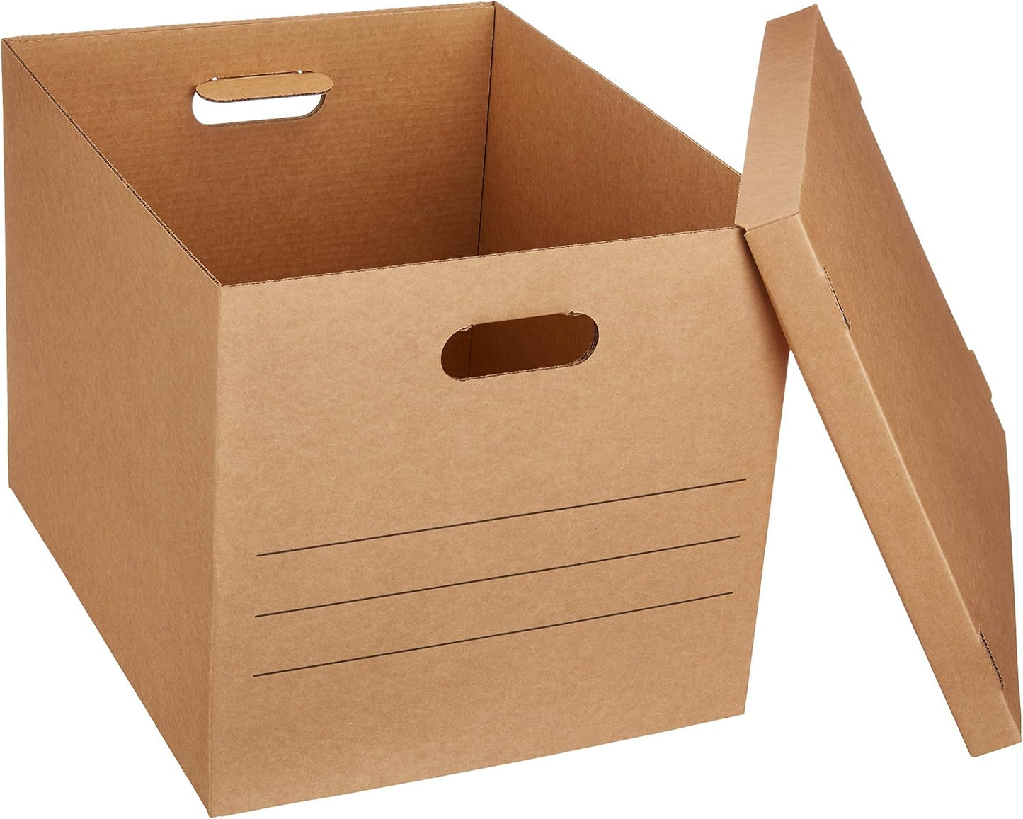 Amazon Basics Moving and Storage Boxes with Handles and Lift-Off Lids, File Storage, Collapsible, 15x10x12 in, Brown, 20-Pack
