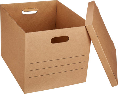 Amazon Basics Moving and Storage Boxes with Handles and Lift-Off Lids, File Storage, Collapsible, 15x10x12 in, Brown, 20-Pack
