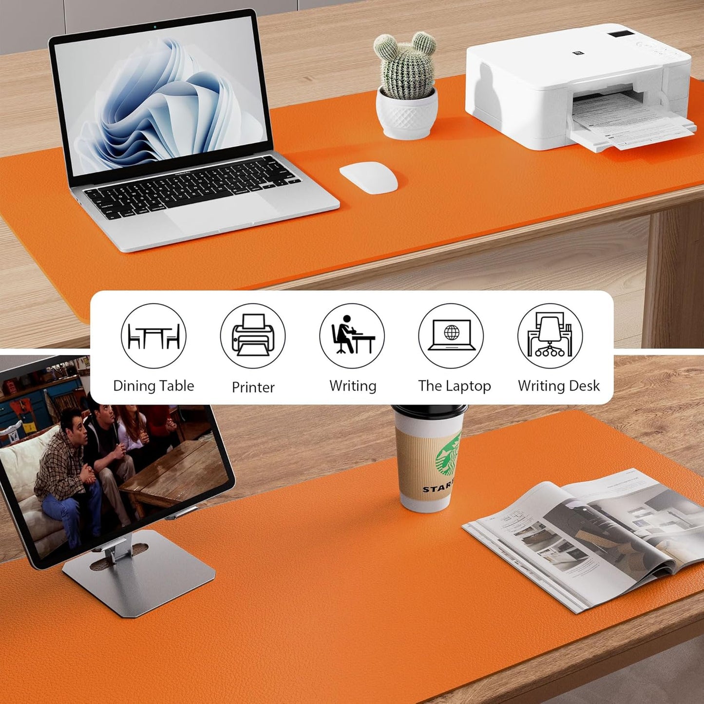 Aothia Leather Desk Pad Protector, Mouse Pad, Office Desk Mat, Non-Slip PU Leather Desk Blotter, Laptop Desk Pad, Waterproof Desk Writing Pad for Office and Home (Black,36" x 17") - Colors B