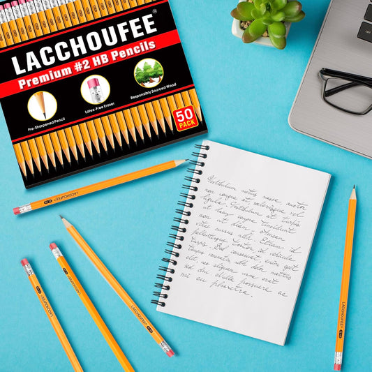 LACCHOUFEE Wood-Cased #2 HB Pencils Bulk, Pre-sharpened with Eraser top, Yellow Pencils for Writhing Drawing, Office, School, Teacher and Classroom Supplies