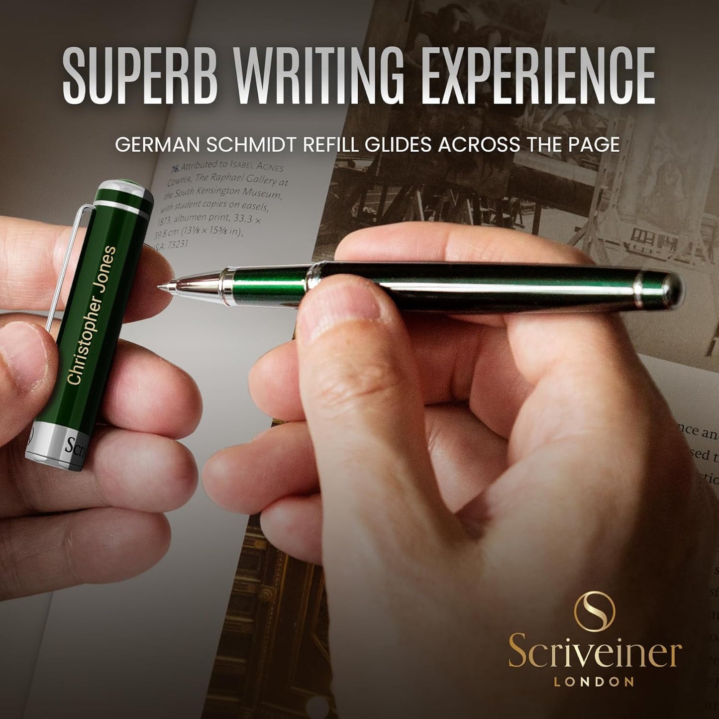 Scriveiner Midnight Blue Rollerball Pen - Stunning Blue Lacquer Luxury Pen, Chrome Finish, Schmidt Ink Refills, Men & Women, Professional, Executive Office, Nice Pen