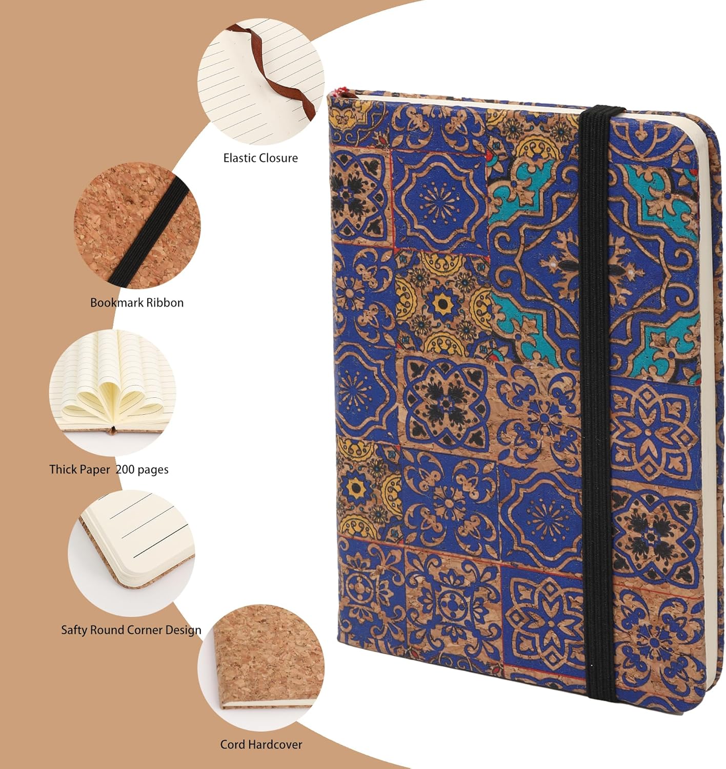 BOBO RABBIT 3 Pack Pocket Journal Notebooks Small Mini Notebook for Note Taking Little Compact A6 Size Hardcover Cork Notepads for School Office Traveler Diary, 3.7"x5.7", Total 600 Pages