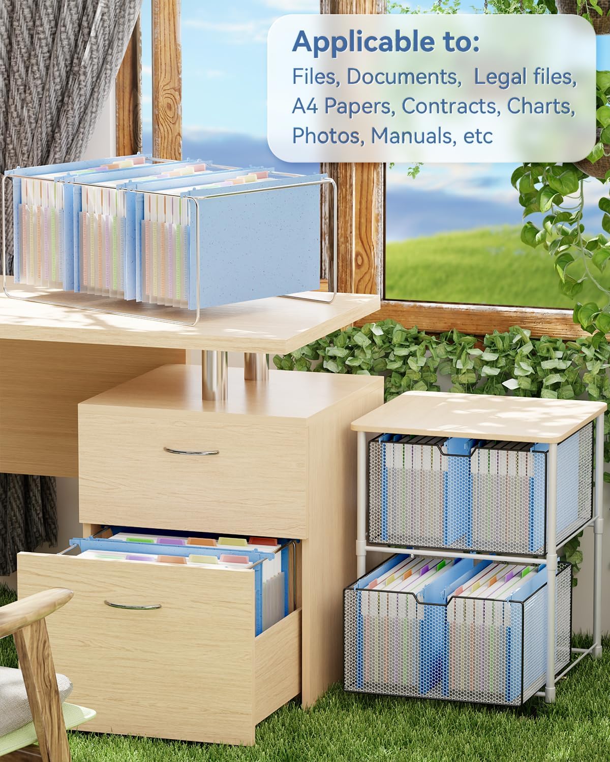 ANSOOK Wheat Straw Expandable Hanging File Folders Legal Size,7 Pockets 1.2" Accordion File Organizer,3 Pack Filing Cabinet Folders with Hooks,Large Capacity File Folder with Tabs,Hang File for Frame