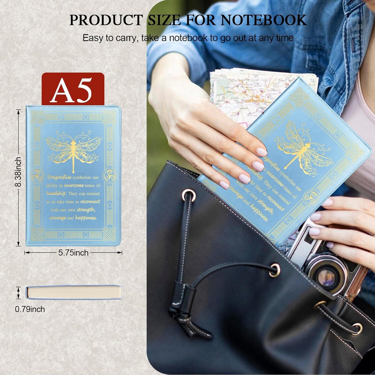 Dragonfly Gifts for Women,Journal for Women,A5 Hardcover Leather Journal - 200 Pages Premium Paper Notebook, Journal Notebook for School, Work (Dragonfly Pink)