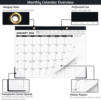 2026-2027 Desk Calendar – Run Now to MAR. 2027, 18 Monthly Desk Calendar 2026-2027 Large, 17'' x 12'', Best Desk/Wall Calendar 2026 with To-do Lists, Desk Pad, Ruled Blocks, Corner Protectors