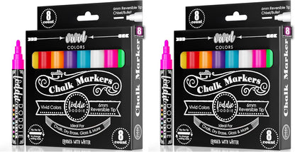 Loddie Doddie Liquid Chalk Markers - 8-Pack, 6mm Dual Tips - Chalk Markers for Blackboard & Chalkboard Paint - Washable Window Pens for Glass - Erasable Pens