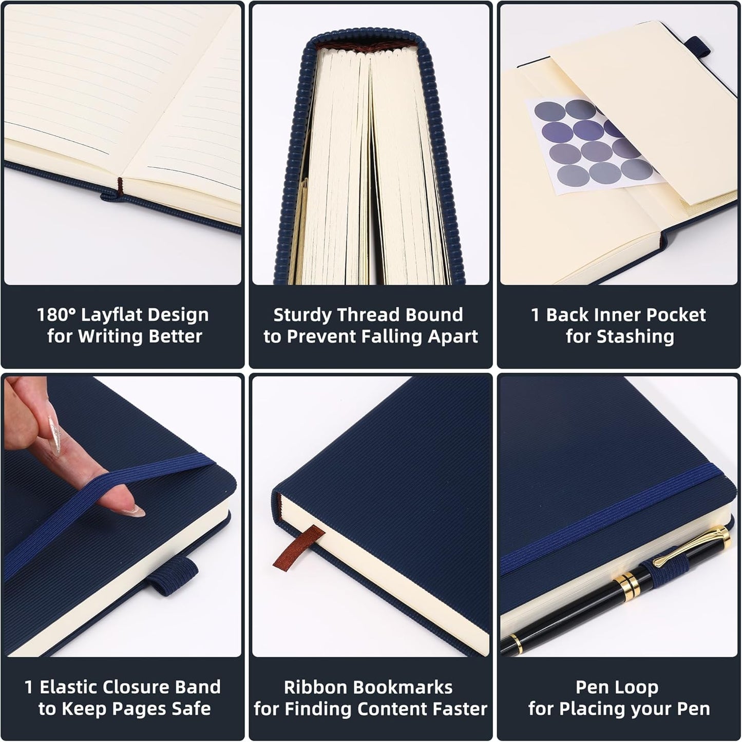 BOBO RABBIT Lined Journal Notebook for Work 100 GSM Thick Paper 300 Pages College Ruled A5 Notebook Hardcover Leather Journal for Writing School Office, 5.63"x8.43"
