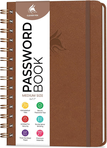 Clever Fox Password Book Spiral – Internet Address & Password Organizer with Laminated Alphabetical Tabs – Password Keeper Journal – Hardcover, Medium Size, 6.1x7.7” (Mystic Blue)