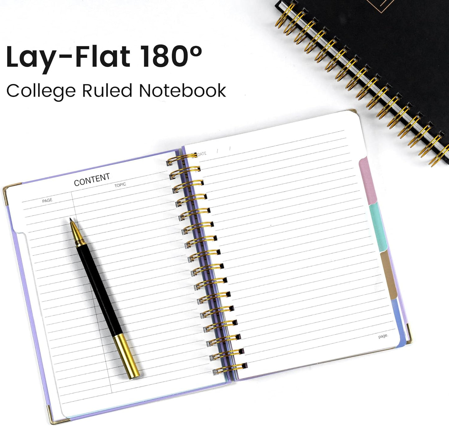 Hardcover Spiral Notebook with Tabs 8"x10" Large Spiral Lined Journals for Women with Dividers 240 Pages College Ruled Composition Notebook 5 Subject Notebook for Work, Back to School, Gifts, Purple
