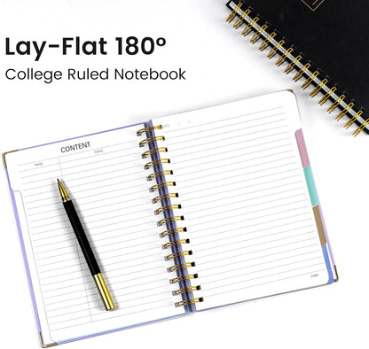 Hardcover Spiral Notebook with Tabs 8"x10" Large Spiral Lined Journals for Women with Dividers 240 Pages College Ruled Composition Notebook 5 Subject Notebook for Work, Back to School, Gifts, Purple