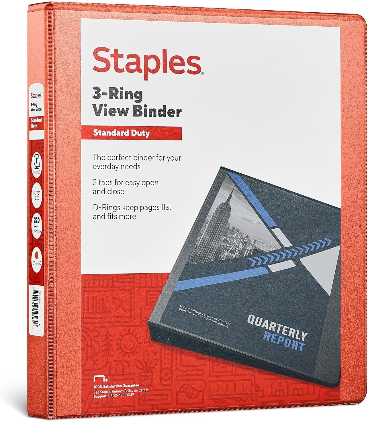Staples Standard 2-Inch 3-Ring View Binder, Holds Up to 450 Sheets, Orange, Durable Binder for Office & School
