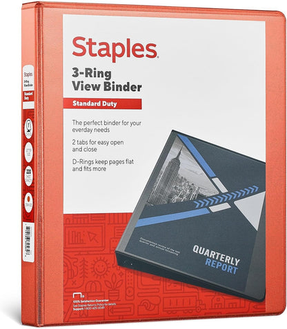 Staples Standard 2-Inch 3-Ring View Binder, Holds Up to 450 Sheets, Orange, Durable Binder for Office & School