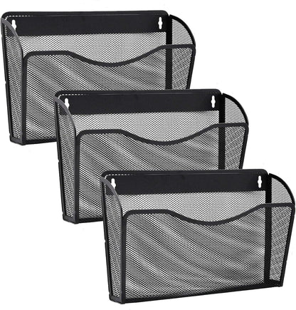 Gawerk 3 Pack Wall File Organizer, Mesh Wall File Pocket Mail Organizer Hanging Metal Vertical Wall Mounted File Holder for Office/Home