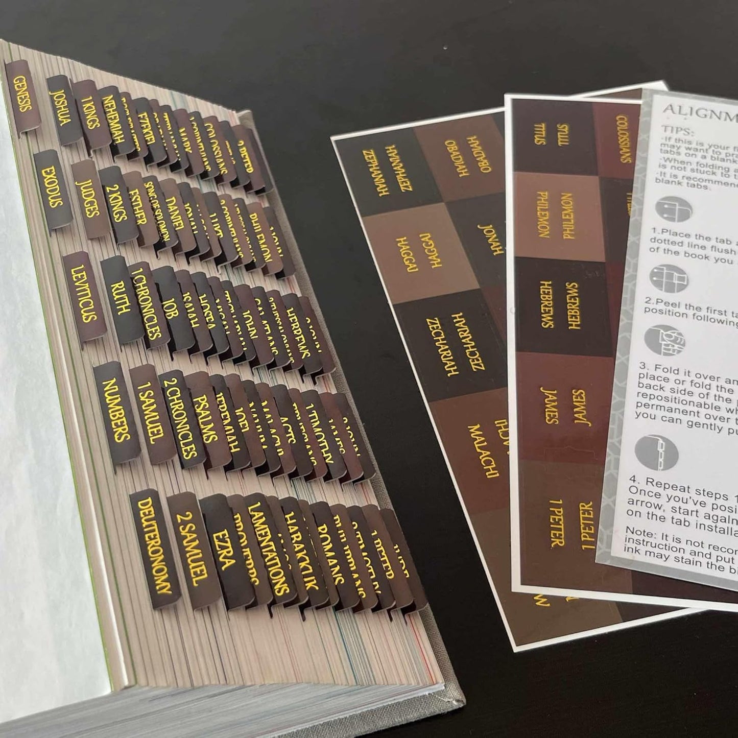 Thinkor Reposition Laminated Bible Tabs, Large Print Stickers, Easy to Read & Apply Bible Tabs for Women & Man (Earthy Brown)