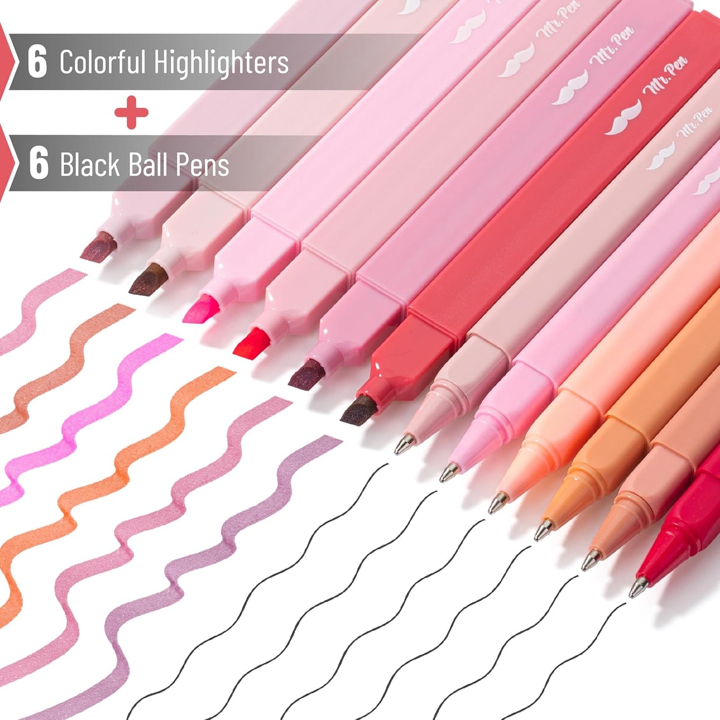 Mr. Pen- Aesthetic Highlighters and Ballpoint Pens No Bleed, 12 Pack, Pastel Colors, Bible Highlighters and Pens No Bleed, Fast Dry and No Smear for Bible Journaling, Planner, School Supplies