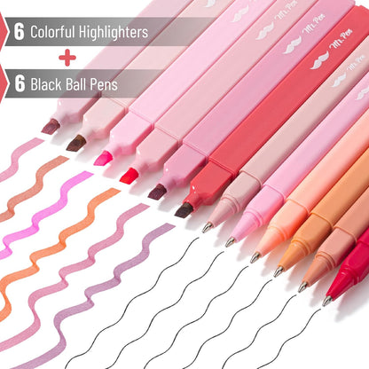 Mr. Pen- Aesthetic Highlighters and Ballpoint Pens No Bleed, 12 Pack, Pastel Colors, Bible Highlighters and Pens No Bleed, Fast Dry and No Smear for Bible Journaling, Planner, School Supplies