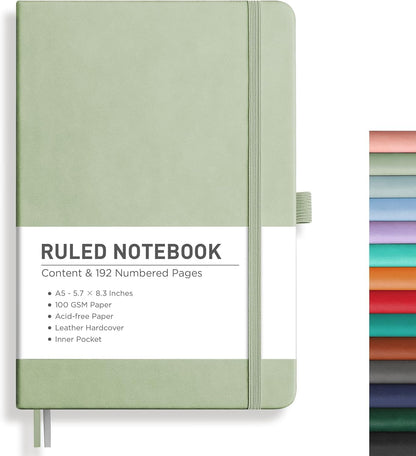 RETTACY Graph Grid Paper Notebook, 192 Pages, A5 Medium Size (5.7'' x 8.3''), 5 Squares per Inch, Leather Hardcover, 100 GSM Thick Paper, for School, Students, Math, Engineering (Brown)