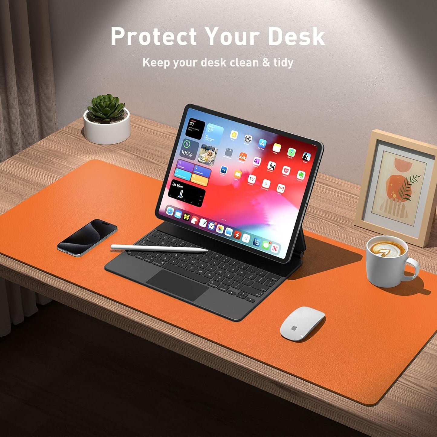 Aothia Non-Slip Waterproof PU Leather Desk Pad Protector for Mouse, Writing Desk, Office, Home, Laptop Blotter, 23.6" x 13.7", Black - Colors B