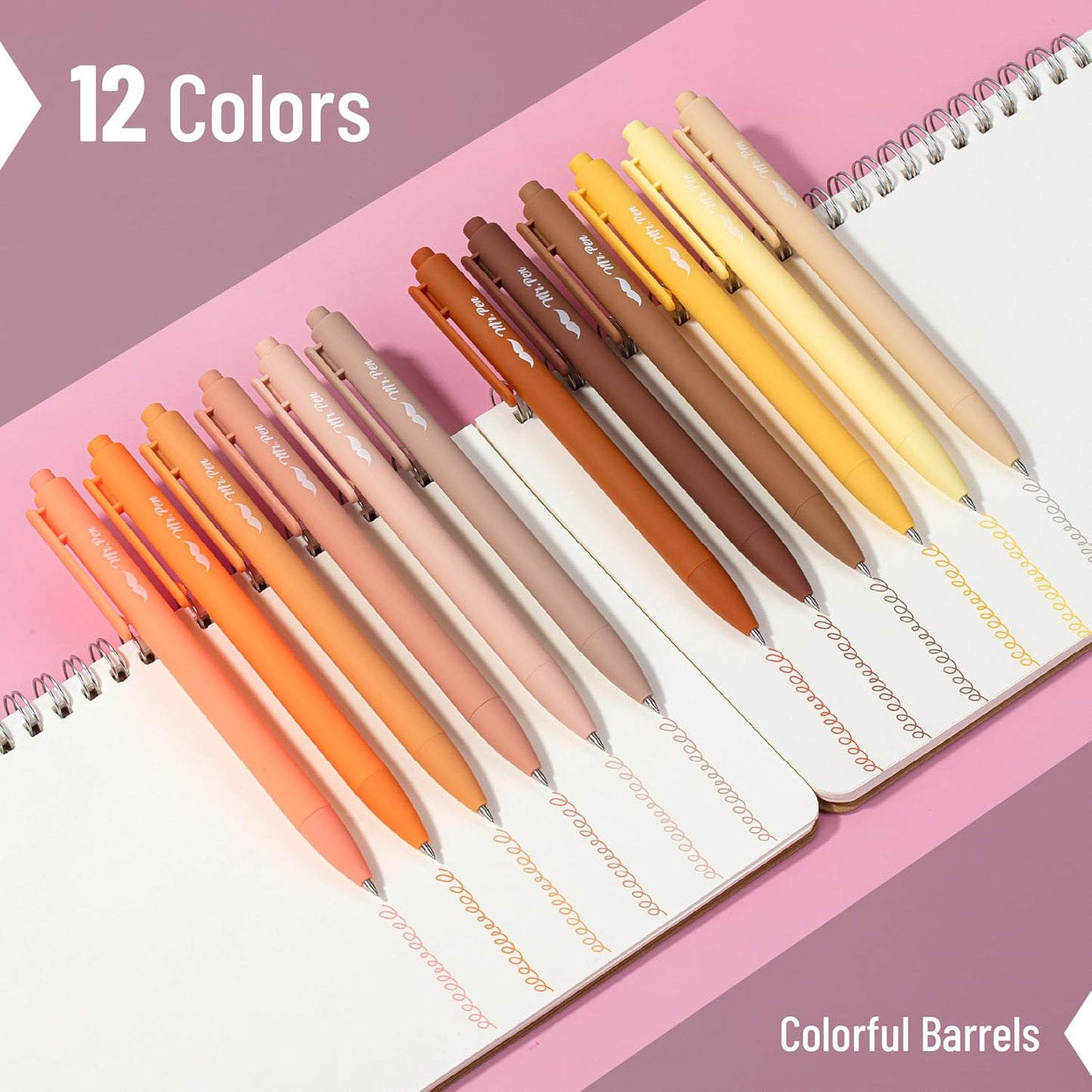 Mr. Pen- Retractable Gel Pens, 12 Pack, Colorful Ink, Fine Point 0.7mm, Fast Dry, Smooth Writing, Cute Pens for Drawing, Writing Planner and School Supplies